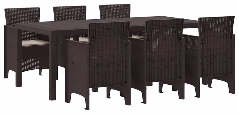 vidaXL Σέτ φαγητού για κήπο 7 pcs Καφέ Rattan Polt