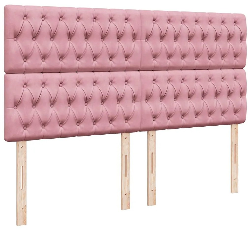 vidaXL Κρεβάτι Boxspring με Στρώμα Ροζ 200x200 εκ. Βελούδινο