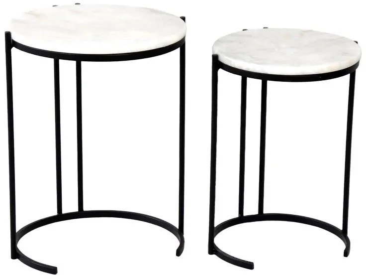 Boηθητικά τραπέζια σαλονιού σετ 2τεμ Luxere Inart μαύρο μέταλλο-λευκό μαρμάρου 40x40x53 εκ.