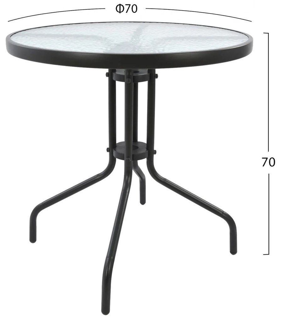 Τραπέζι LIMA Μεταλλικό Γκρί με Γυάλινη Επιφάνεια Φ70x70Υ εκ. 70x70x70 εκ.