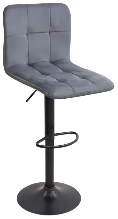 Σκαμπό μπαρ Carmelo Megapap με ρυθμιζόμενο ύψος βελούδο γκρι - βάση μαύρο ματ 45x42x90/113εκ.