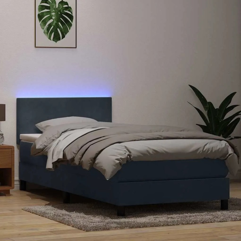 Κρεβάτι Boxspring με Στρώμα Σκούρο Γκρι 100x210 εκ. Βελούδινο - Γκρι