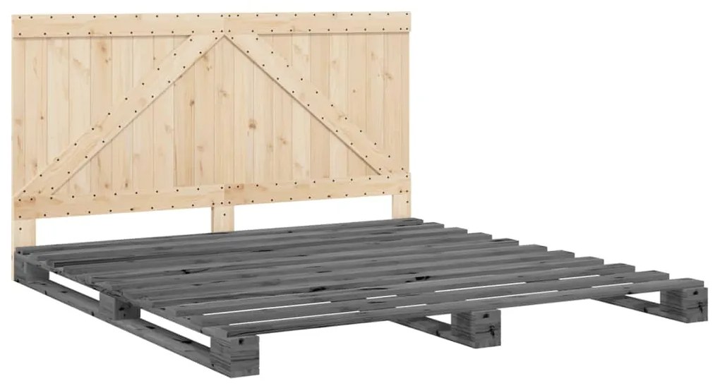 vidaXL Πλαίσιο Κρεβατιού με Κεφαλάρι Γκρι 180x200εκ. Μασίφ Ξύλο Πεύκου