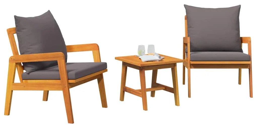 vidaXL Σετ μπιστρό με μαξιλάρι 3 pcs Καφέ Στερεό Ξύλο Ακακίας