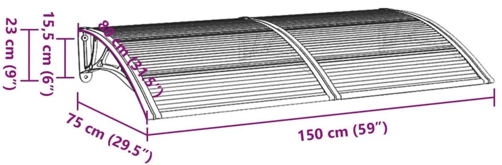 vidaXL Στέγαστρο Πόρτας Μαύρο & Διαφανές 300 x 80 εκ από Πολυκαρβονικό