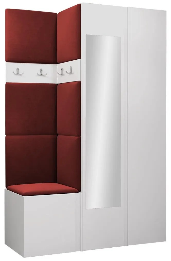 Σετ διαδρόμου Hartford 350, 186x116x44cm, Καθρέφτης, Κόκκινο, Άσπρο, Πλαστικοποιημένη μοριοσανίδα, Ταπισερί, Τοίχου, Εντοιχισμένη | Epipla1.gr