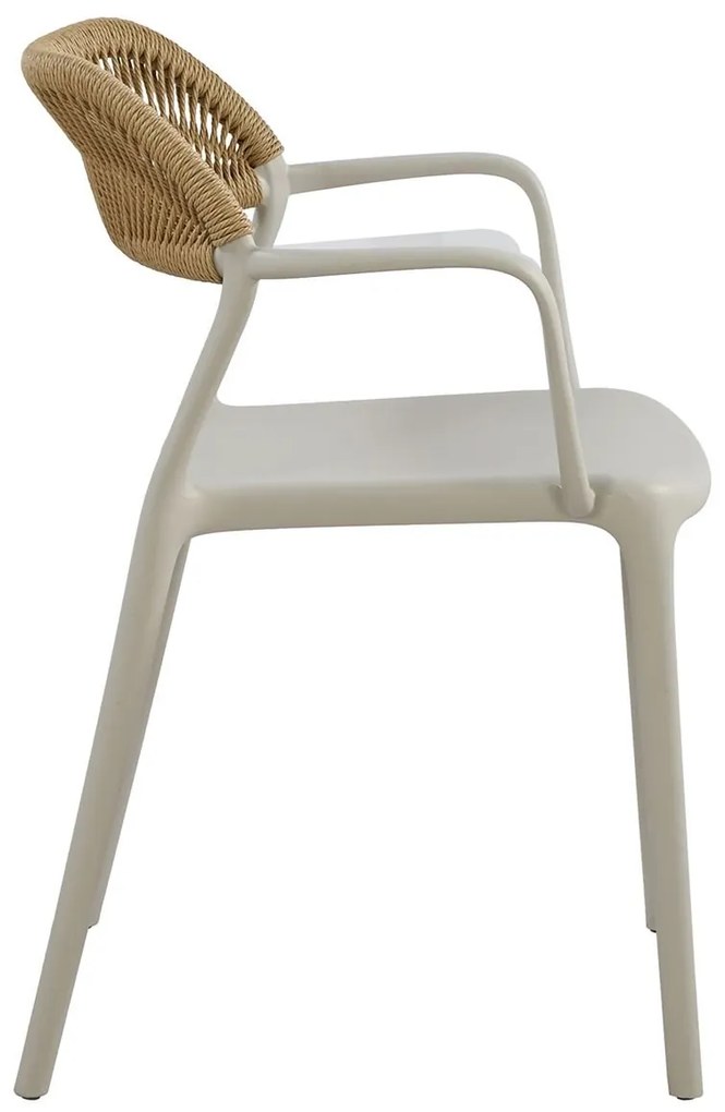 DOLLI Πολυθρόνα Στοιβαζόμενη, PP-UV Γκρι, Rope Wicker Φυσικό 56x52x78cm