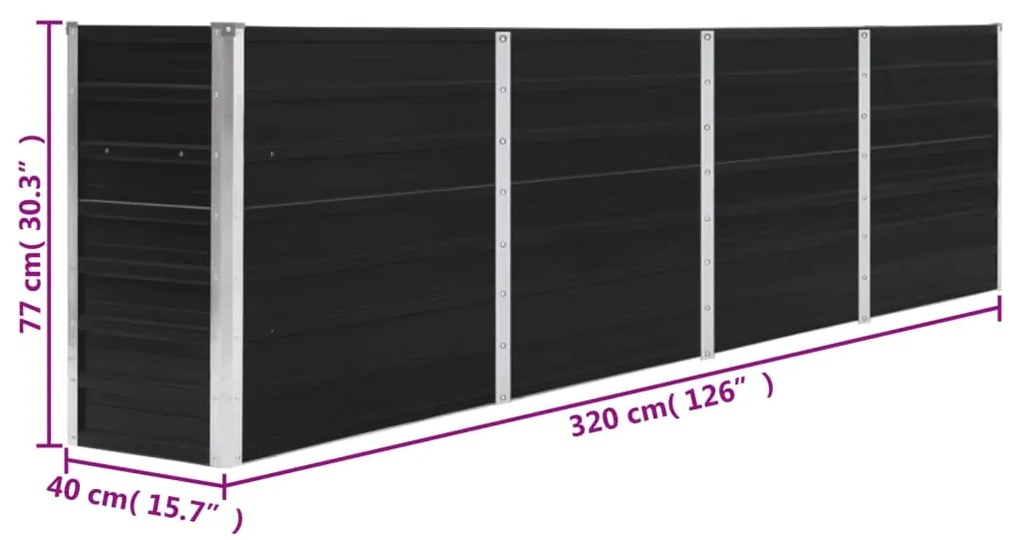 vidaXL Ζαρντινιέρα Ψηλή Ανθρακί 320x40x77 εκ. Γαλβανισμένος Χάλυβας