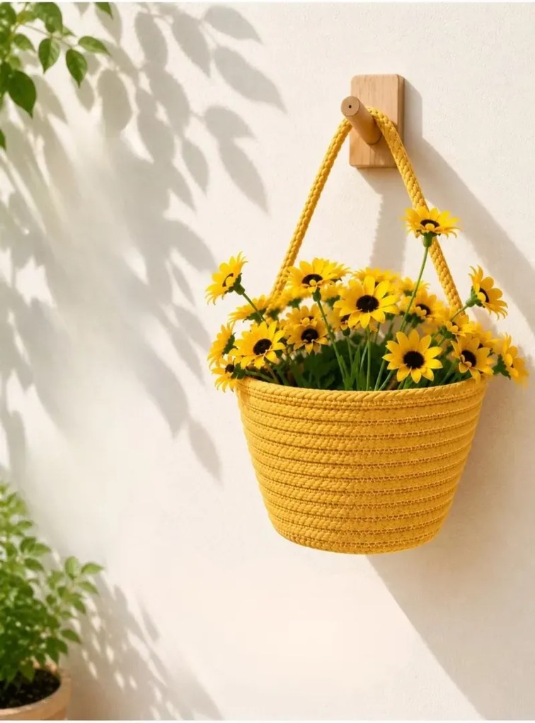 Μίνι ψάθινο καλάθι με τεχνητό ηλιοτρόπιο - Ροζ