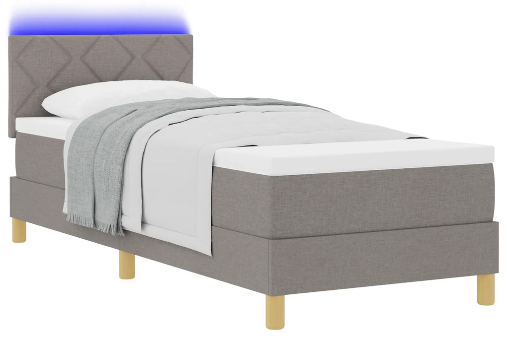 vidaXL Κρεβάτι Box Spring με Στρώμα & LED Καφέ 80x200 εκ. Ύφασμα