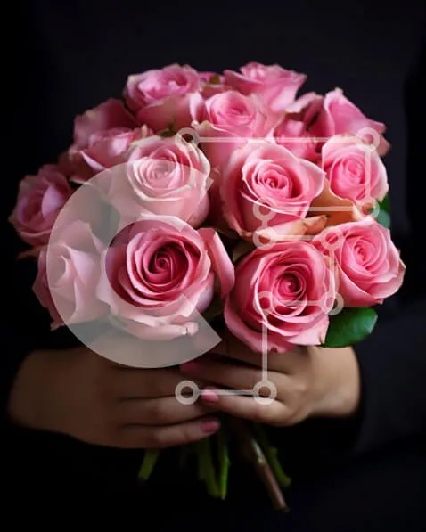 Intra Συλλεκτικό Ξύλινο Παζλ Plywood  4mm - Γυναίκα που κρατά ροζ τριαντάφυλλο μπουκέτο Σε Ξύλινο Κουτί - Διαστάσεις Puzzle: 10x10 cm – 25 κομμάτια