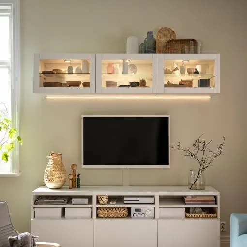 BESTÅ σύνθεση αποθήκευσης TV/γυάλινες πόρτες/συρτάρια με μαλακό κλείσιμο, 180x42x192 cm 794.071.91