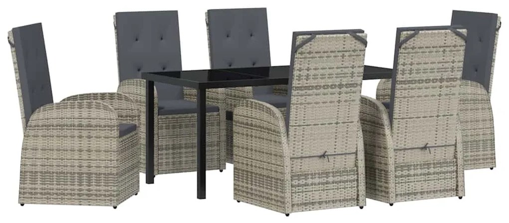 vidaXL Σέτ φαγητού για κήπο με μαξιλάρι 7 pcs Γκρι συνθετικό ρατάν