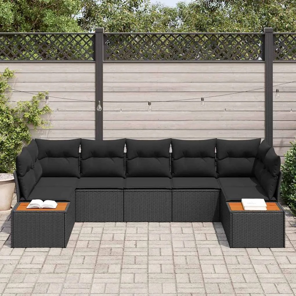 vidaXL Σετ Καναπέ Κήπου με μαξιλάρι 7 pcs Μαύρο Πολυ ράταν