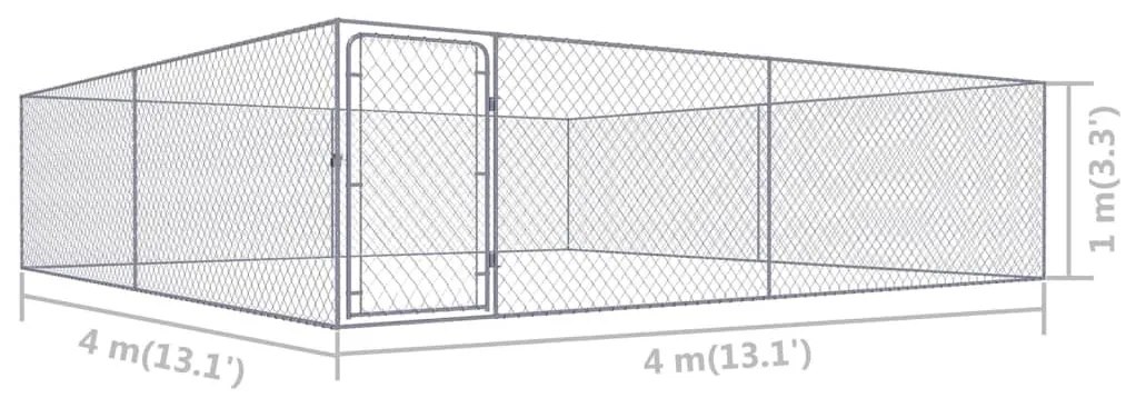 Κλουβί Σκύλου Εξωτερικού Χώρου 4 x 4 x 1 μ. Γαλβανισμένο Ατσάλι - Ασήμι