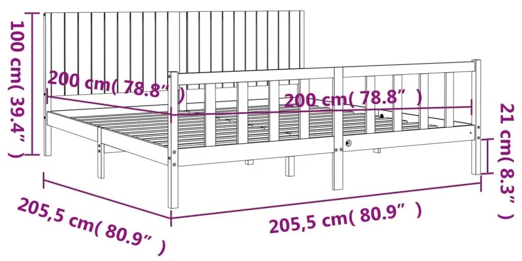 Πλαίσιο Κρεβατιού με Κεφαλάρι Γκρι 200x200 εκ. Μασίφ Ξύλο - Γκρι