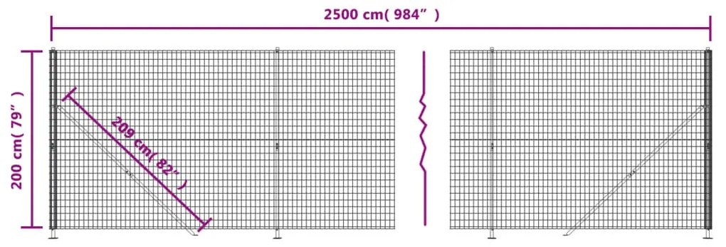 vidaXL Συρματόπλεγμα Περίφραξης Ανθρακί 2 x 25 μ. με Βάσεις Φλάντζα