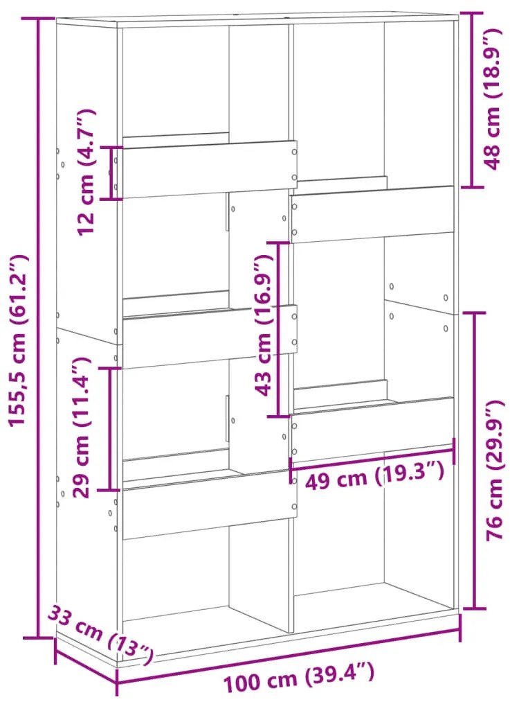 Βιβλιοθήκη Όψη Παλαιού Ξύλου 100x33x155,5 εκ. ΕπΞύλο Ξύλο - Καφέ