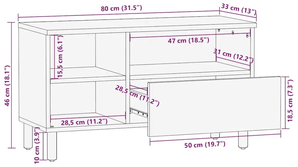 ΝΤΟΥΛΑΠΙ ΤΗΛΕΟΡΑΣΗΣ ΚΑΦΕ 80X33X46 CM ΜΑΣΙΦ ΞΥΛΟ MANGO 4017737