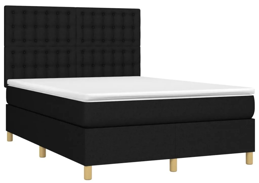 vidaXL Κρεβάτι Boxspring με Στρώμα Μαύρο 140x200 εκ. Υφασμάτινο