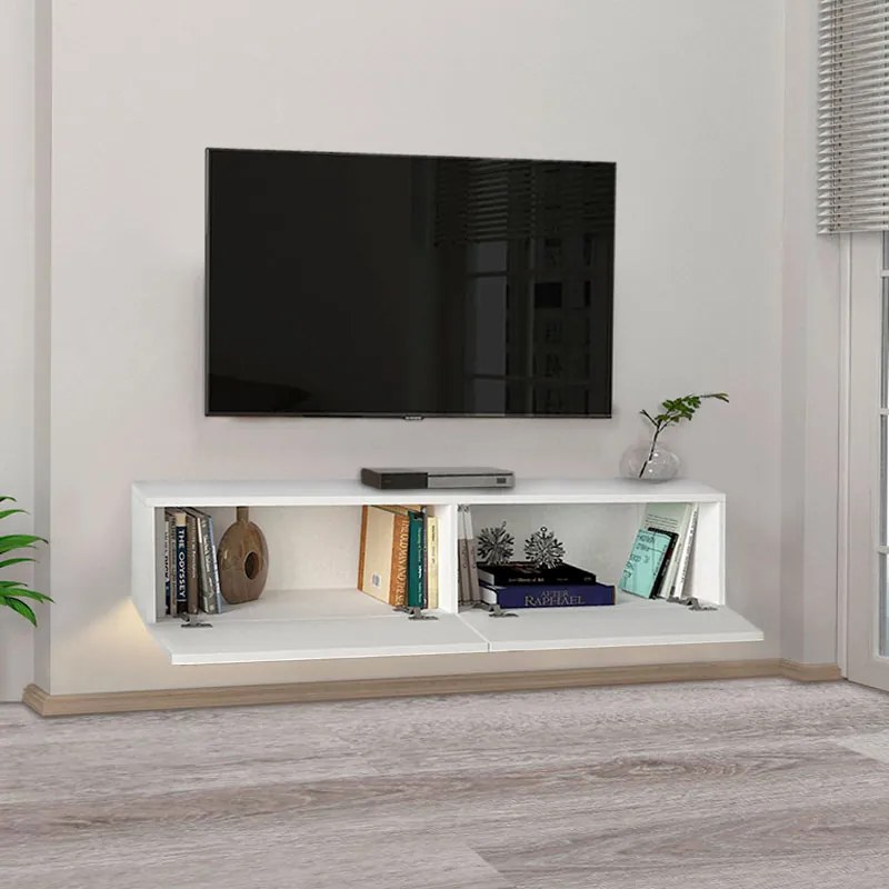 Έπιπλο τηλεόρασης επιτοίχιο Aristo Megapap με LED χρώμα λευκό 135x31,6x25εκ.