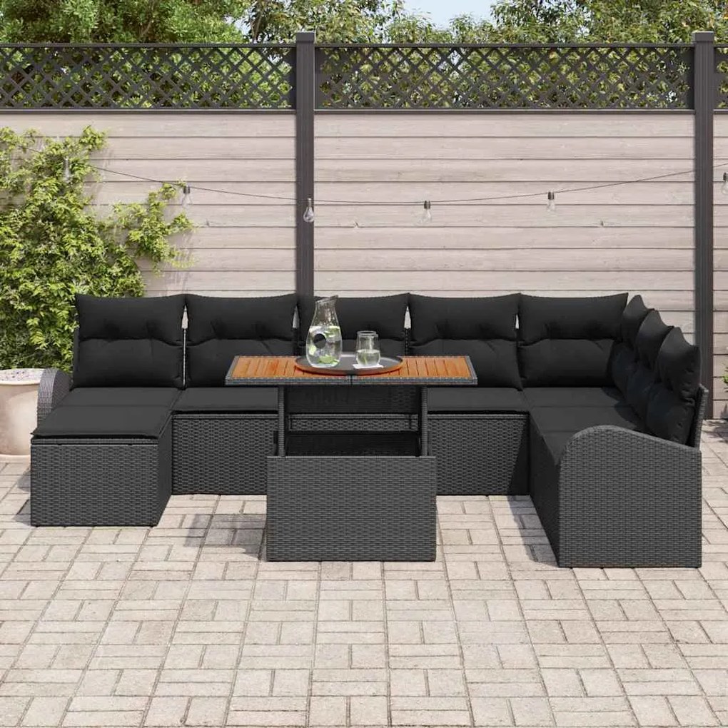 vidaXL Σετ Καναπέ Κήπου με μαξιλάρι 9 pcs Μαύρο