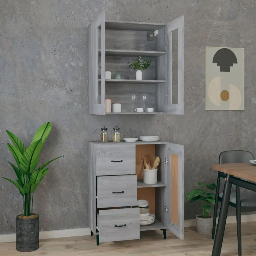 vidaXL Ντουλάπι Γκρι Sonoma 69,5 x 34 x 180 εκ. Επεξεργασμένο Ξύλο