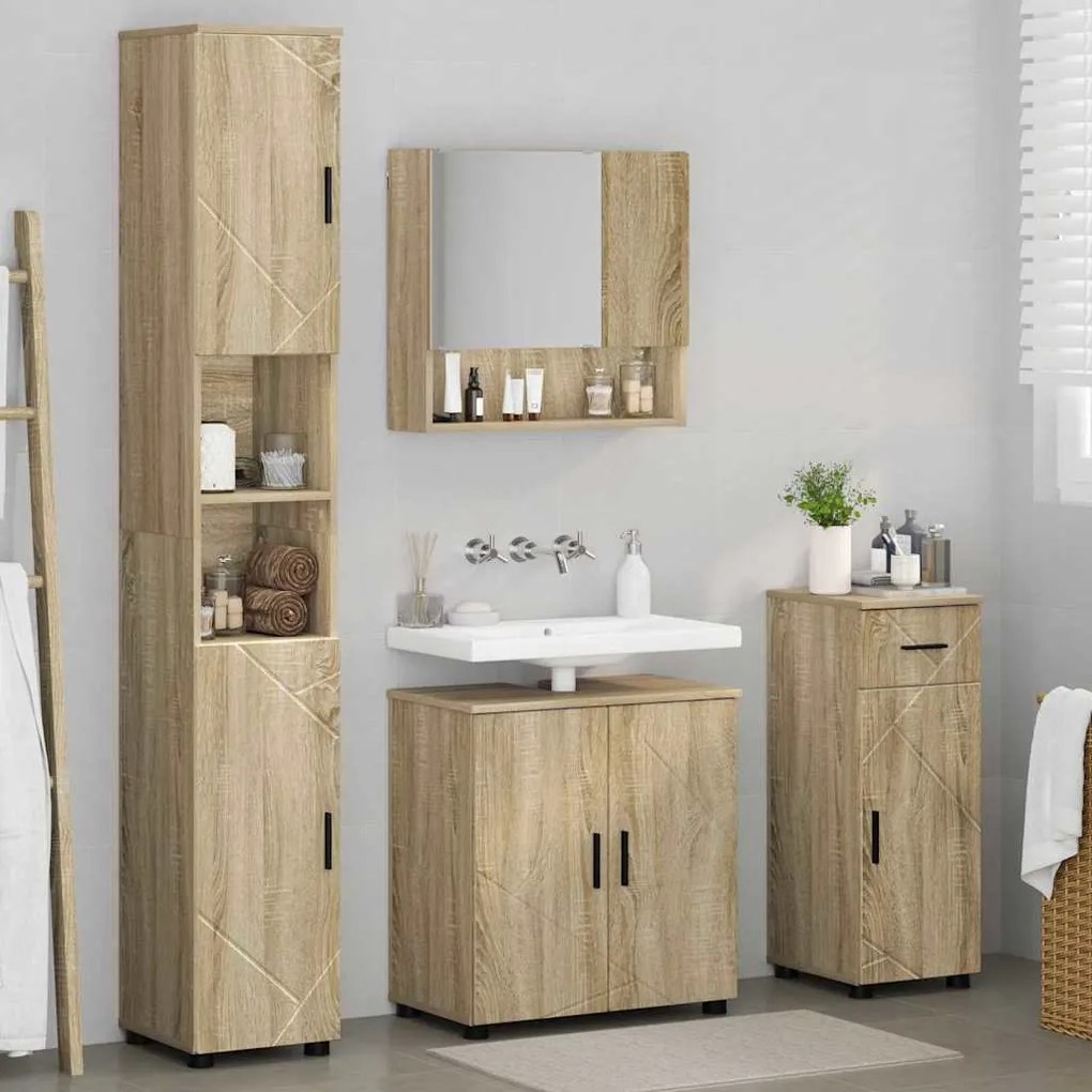 vidaXL Σετ Επίπλων Μπάνιου με πόρτα 4 pcs Sonoma Δρυς 61 x 35 x 64 εκ.