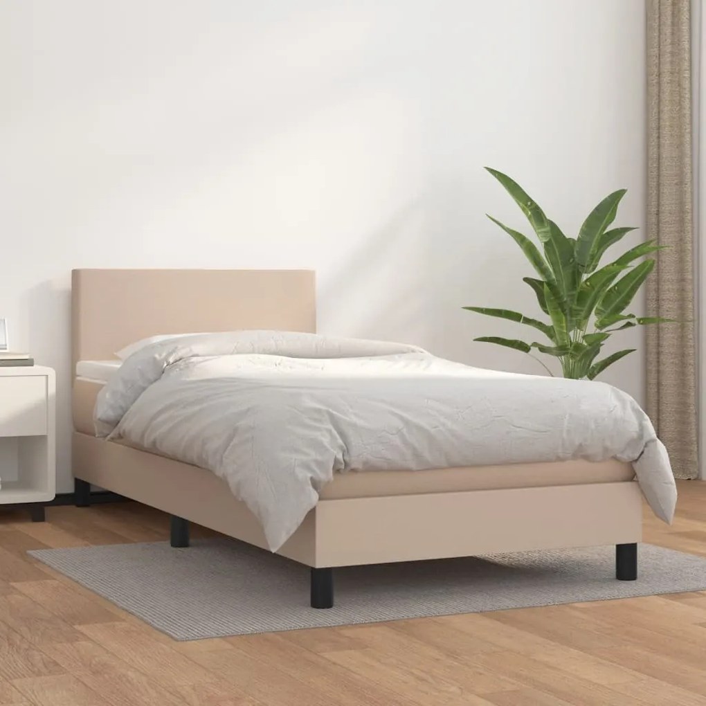 Κρεβάτι Boxspring με Στρώμα Καπουτσίνο 100x200εκ.από Συνθ.Δέρμα