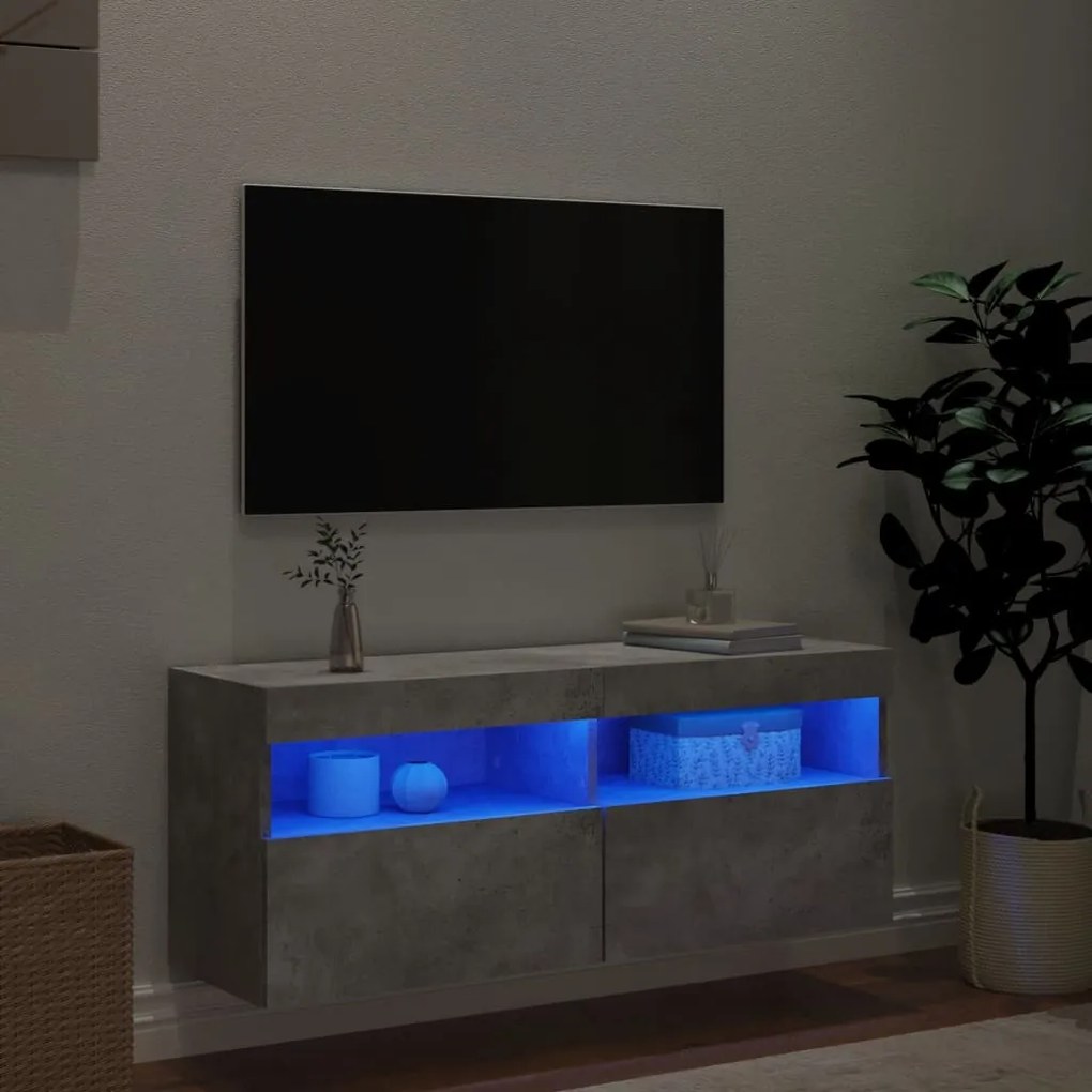 vidaXL Έπιπλο Τηλεόρασης με LED Γκρι Σκυροδέματος 100x30x40 εκ.