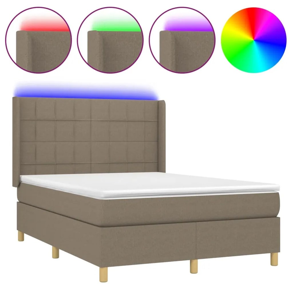 ΚΡΕΒΑΤΙ BOXSPRING ΜΕ ΣΤΡΩΜΑ &amp; LED TAUPE 140X200 ΕΚ. ΥΦΑΣΜΑΤΙΝΟ 3138881