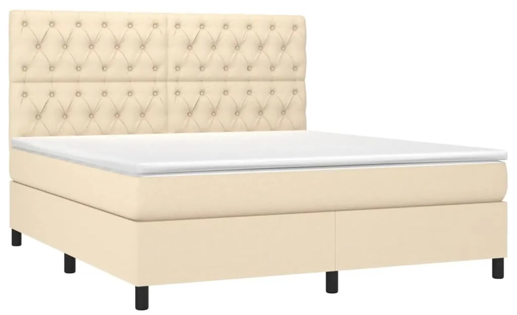 vidaXL Κρεβάτι Boxspring με Στρώμα & LED Κρεμ 160x200 εκ. Υφασμάτινο
