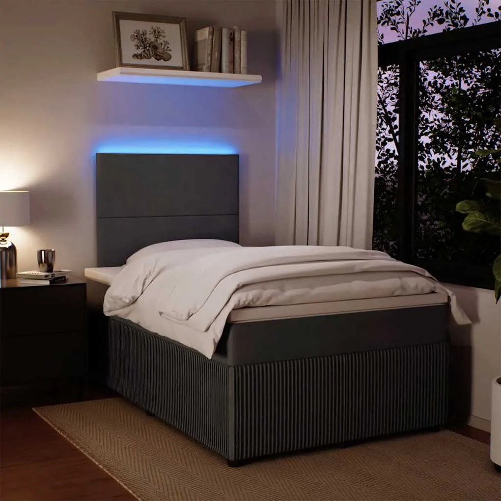 vidaXL Κρεβάτι Boxspring με Στρώμα Σκούρο Γκρι 120x190 εκ. Βελούδινο