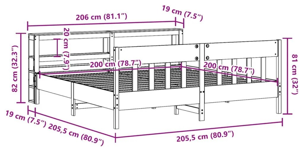 Σκελετός Κρεβ. Χωρίς Στρώμα Καφέ Κεριού 200x200 εκ Μασίφ Πεύκο - Καφέ