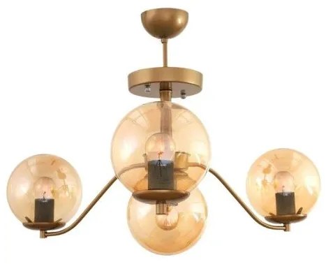 SUNRAY 201-0110 Vintage Κρεμαστό Φωτιστικό Μπάλα Πολύφωτο 4 x E27 IP20 Χρυσό Μέταλλο με Μελί Γυαλί-Μ55 x Π55 x Υ48cm Globostar 201-0110 Χρυσό