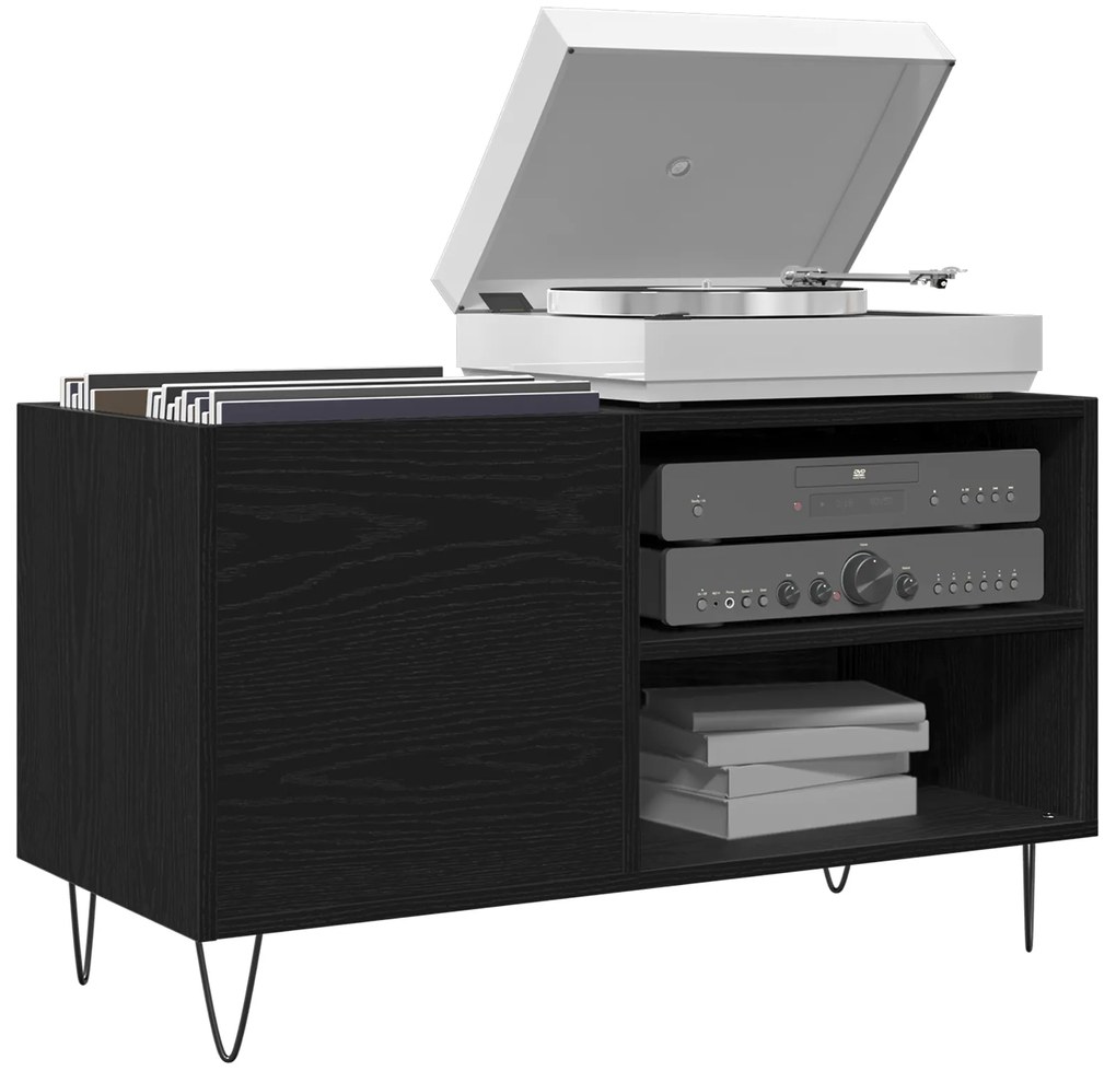 vidaXL Ντουλάπι Δίσκων Μαύρο Δρυς 84,5x38x48 εκ Επεξεργασμένο Ξύλο