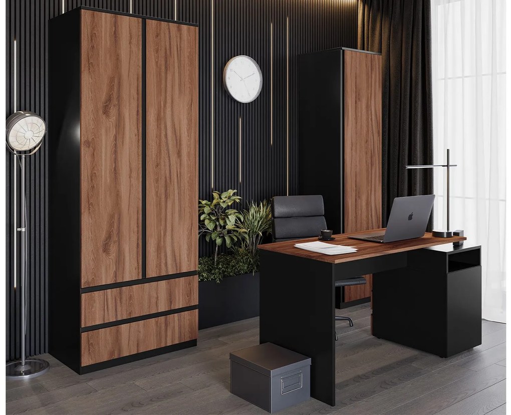 Γραφείο Ξύλινο RONAN Livorno Oak/Μαύρο 128x75x60