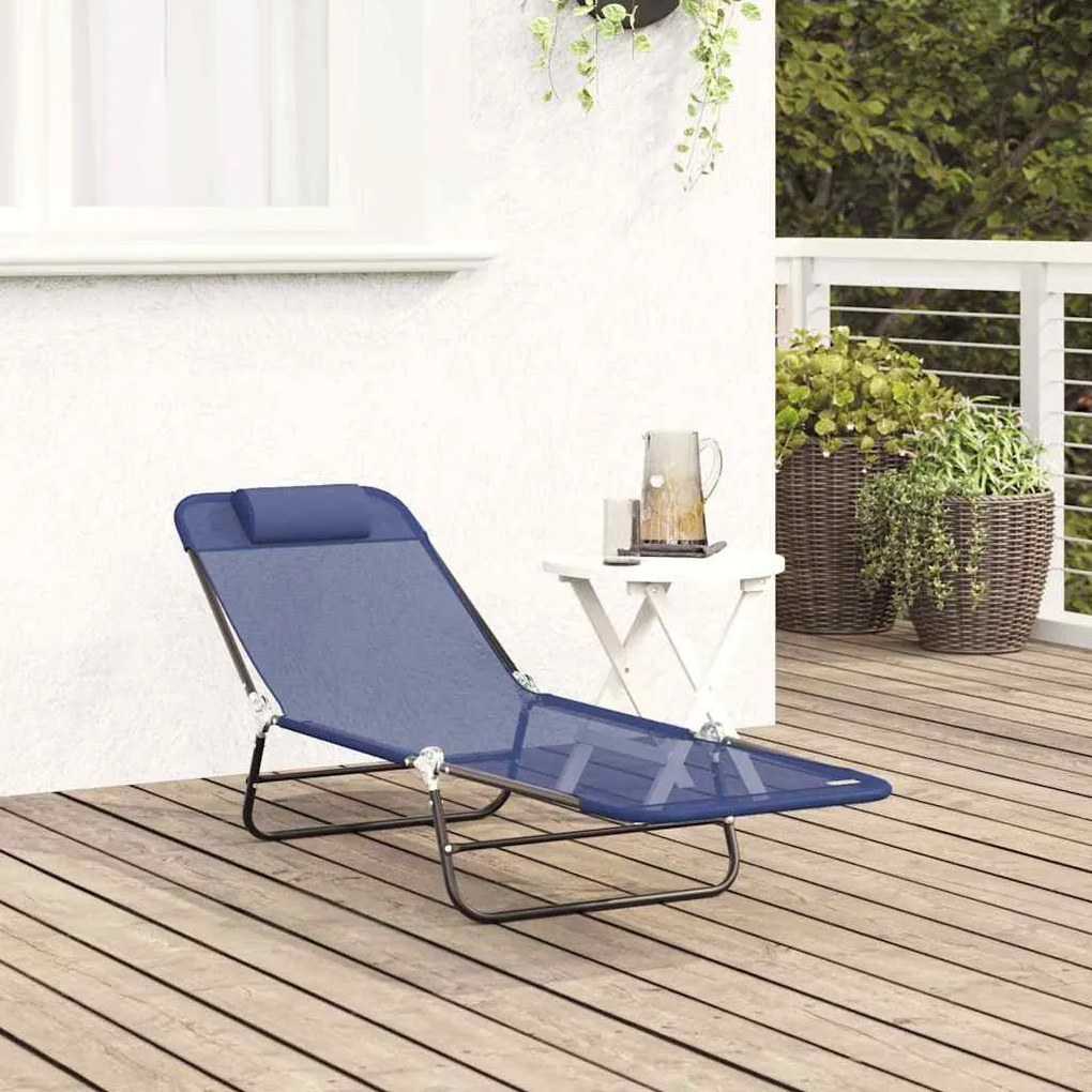 vidaXL Πτυσσόμενη ξαπλώστρα Ναυτικό μπλε 182 x 55 x 85.5 εκ. Textilene