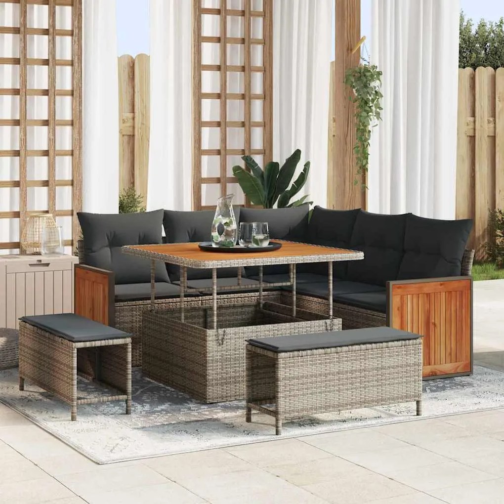 vidaXL Σετ Καναπέ Κήπου 8 pcs Γκρι, Σκούρο γκρι 100 x 100 x 71 cm