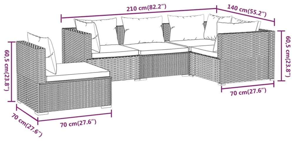 vidaXL Σαλόνι Κήπου 5 Τεμαχίων Μαύρο Συνθετικό Ρατάν με Μαξιλάρια