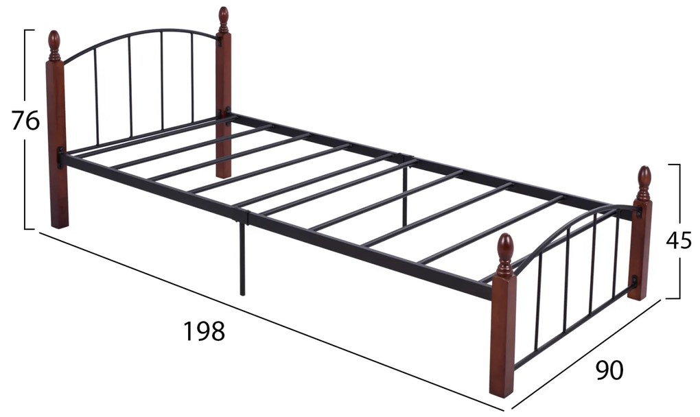 ΚΡΕΒΑΤΙ ΜΕΤΑΛΛΟ ΞΥΛΟ ΚΑΡΥΔΙ ΣΤΡΩΜΑ 90X190 HM381 - 0532316