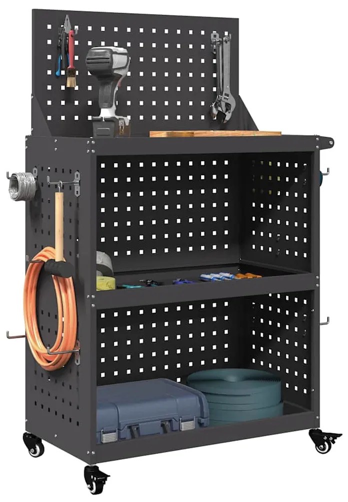 vidaXL Καρότσι εργαλείων Μαύρο 65 x 35 x 111 εκ Ψυχρής έλασης χάλυβας