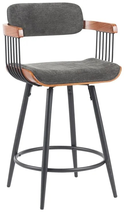 Σκαμπό μπαρ Cameo pakoworld μέταλλο μαύρο-καρυδί ξύλο-ανθρακί ύφασμα 53x50x93εκ