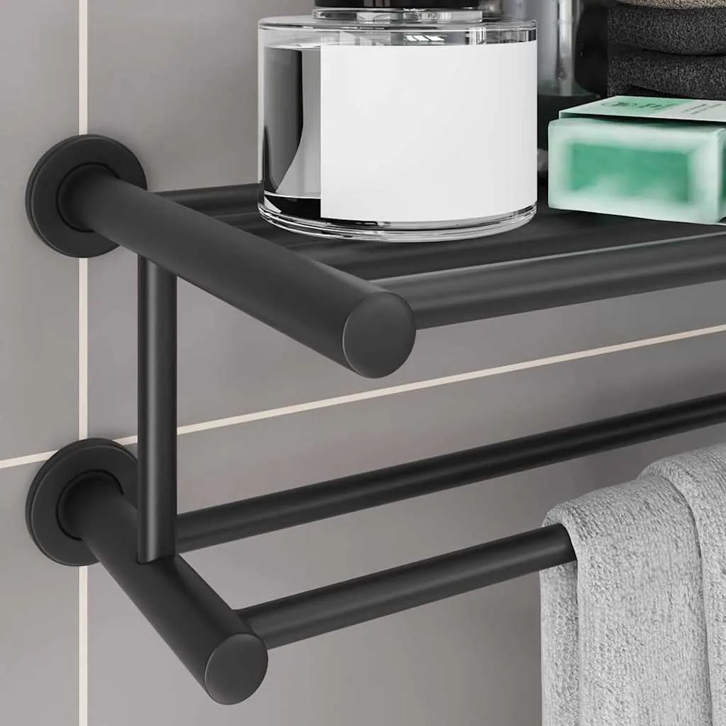 vidaXL Ράφι Πετσέτας Μαύρο 61 x 23 x 17 εκ Ανοξείδωτο ατσάλι
