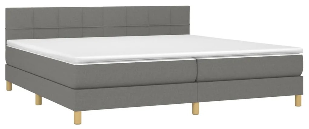 vidaXL Κρεβάτι Boxspring με Στρώμα &amp; LED Σκ.Γκρι 200x200εκ. Υφασμάτινο
