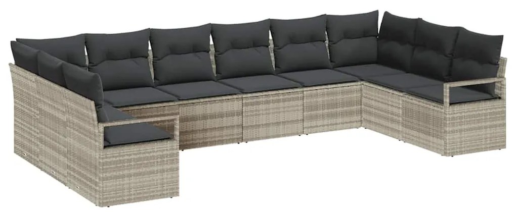 vidaXL Σετ Καναπέ με μαξιλάρι 10 pcs Ανοιχτό γκρι συνθετικό ρατάν