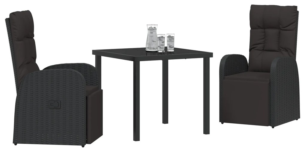 vidaXL Καρέκλες Κήπου με Ανάκλιση 3 pcs Μαύρο 80 x 80 x 73 εκ
