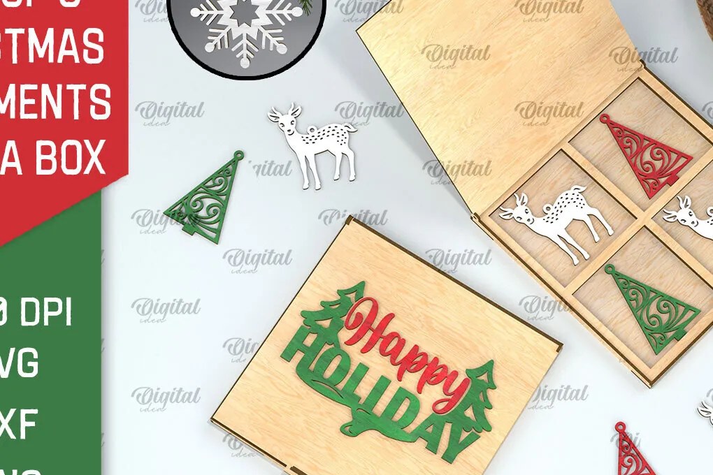 Intra απο ξύλο plywood 3mm-4mm πάχος Χριστουγεννιάτικα στολίδια με κουτί Δίασταση 3x3 cm INTRAFABR-104757902