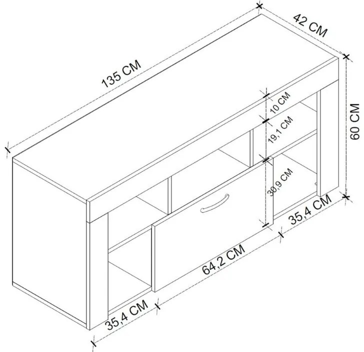 Έπιπλο τηλεόρασης Midili Megapap χρώμα sapphire oak - ανθρακί 135x42x60,7εκ.