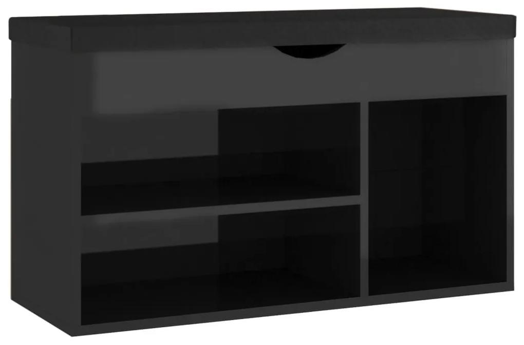 Παπουτσοθήκη Γυαλ. Μαύρο 80x30x47 εκ. Μοριοσανίδα με Μαξιλάρι - Μαύρο